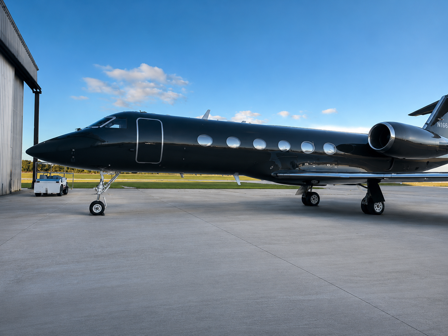 The same aircraft after a full Cereno Aviation repaint, finished in gloss black