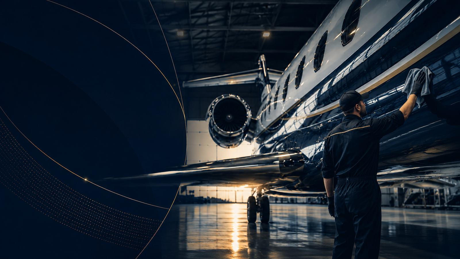 Cereno Aviation technician finishing a private jet inside a hangar